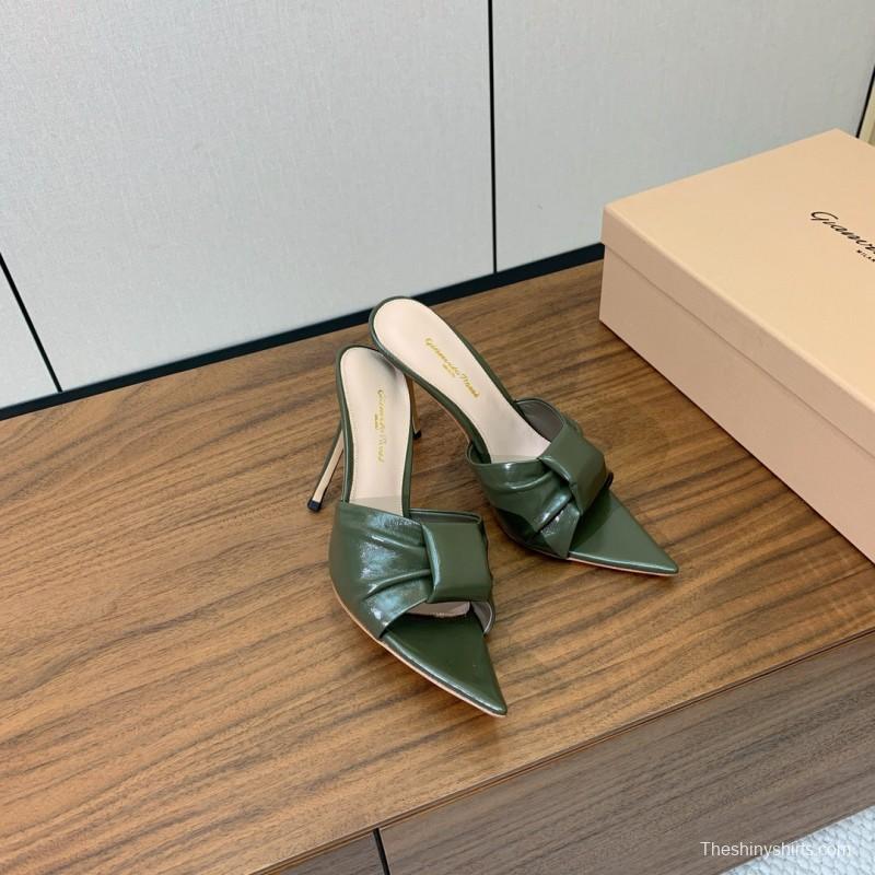 2025 Women Gianvito Rossi Green Leather High Heel Mules