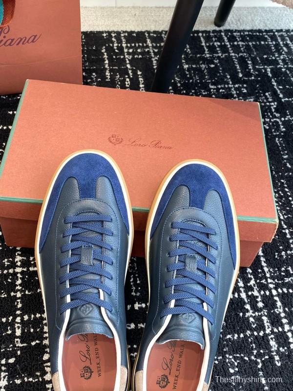 2024 Unisex Le Parmentier Blue Navy Leather Suede Plimsolls MJ00320