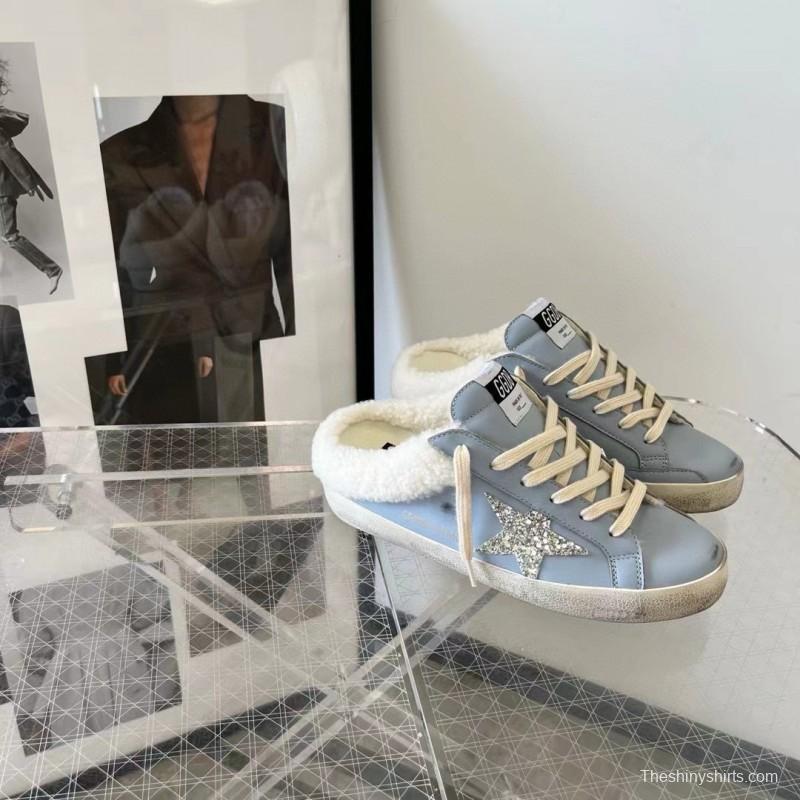 2024 GGDB Light Blue Shearling Leather Slippers MJ00280