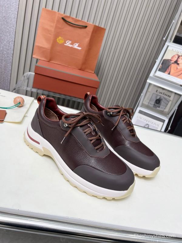 2024 Men Le Parmentier Brown Leather Mesh Sneakers MJ00350