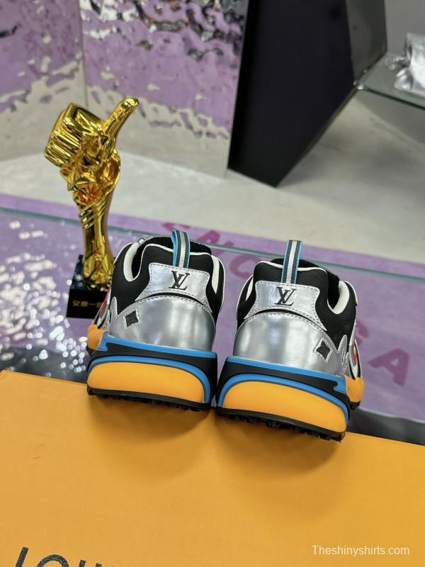 2025 Men Louis Vuitton White Black Blue Leather Mesh Sneakers MJ00420