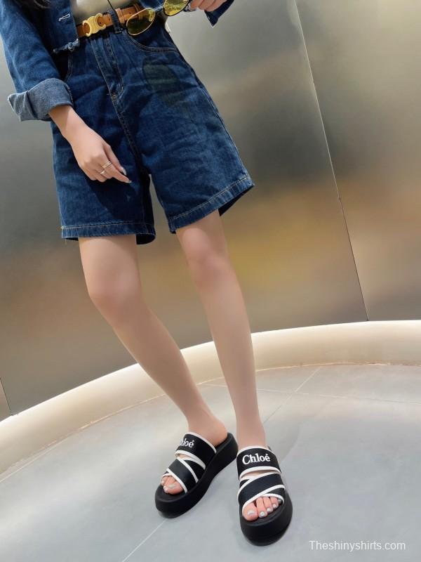 2025 Chloe Black White Knitted Embroidery Slippers LY00240