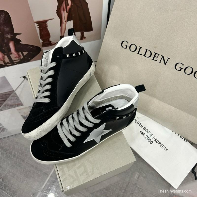 2024 Women GGDB Black White Suede Leather High Top Sneakers MJ00300