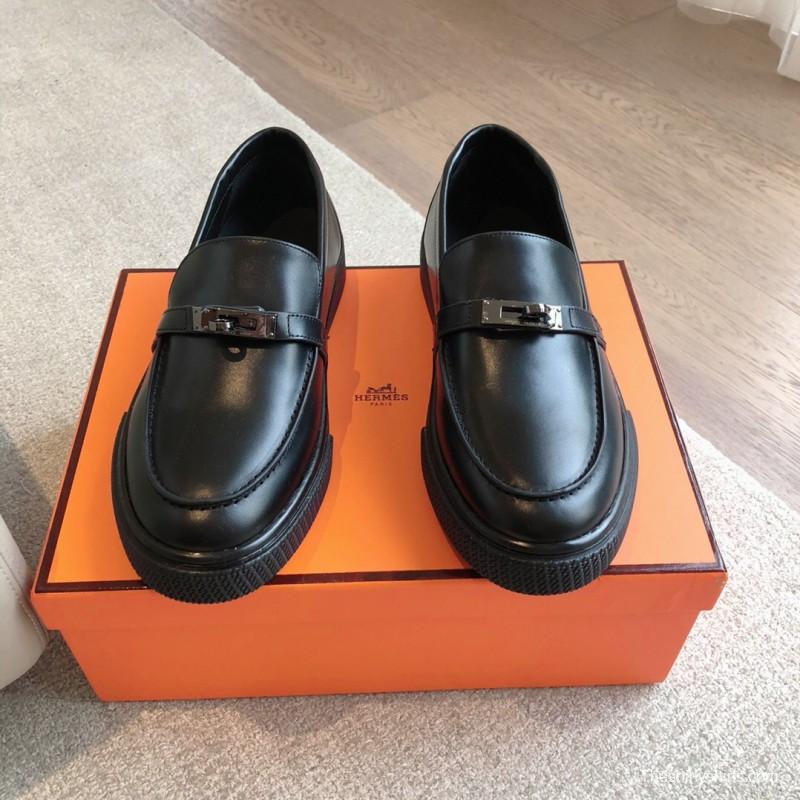2025 Unisex H Black Leather Loafers AS00380