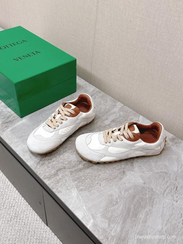 2025 Unisex Bottega Veneta White Nylon Suede Sneakers Woven Pattern KFY00290
