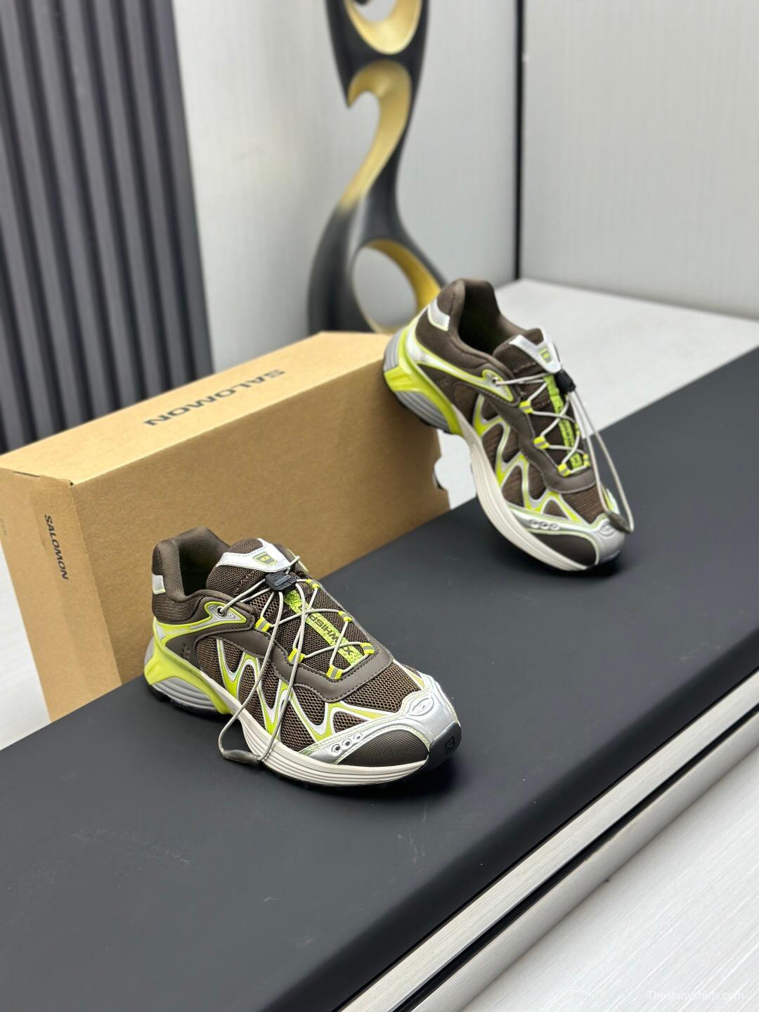 2025 Unisex SALOMON Brown White Cream Leather Mesh Sneakers AS00320