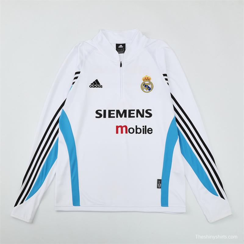 Retro 03/04 Real Madrid White Half Zipper Jacket+Long Pants