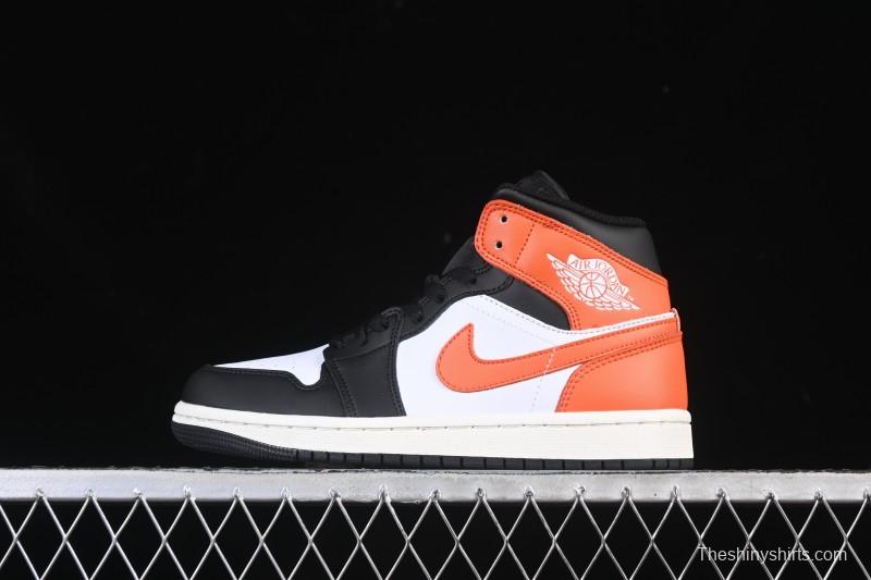 Nike Air Jordan 1 Mid AJ1 Mid-Top Casual Sneakers with Black White Orange Design - DQ8426-801