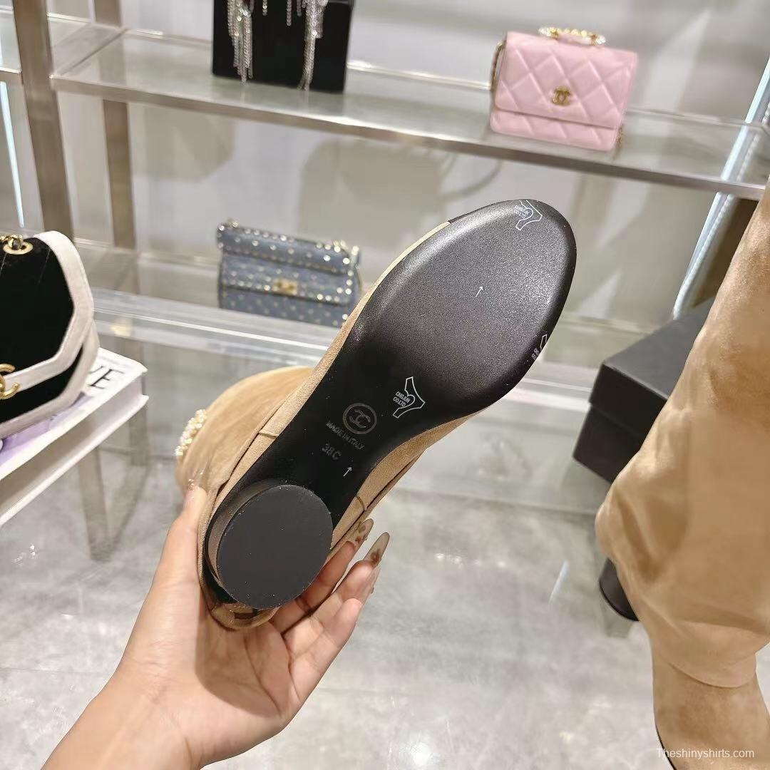 Chanel 2025/SS Small Fragrance Autumn Winter Runway Turned-Cuff Block Heel Straight Tube Boots Classic Color Block - LY00510